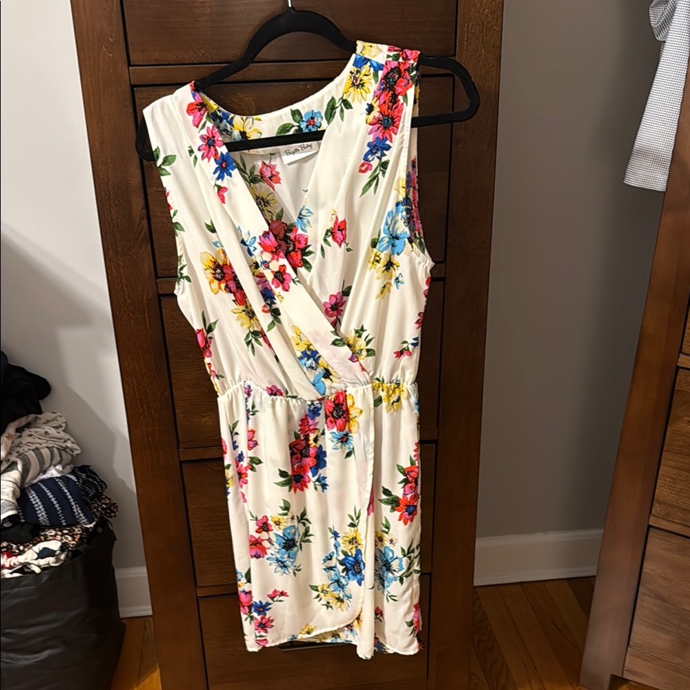 Pink and Red Sleeveless V-Neck Midi Sundress